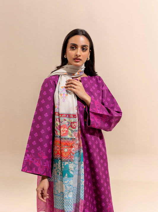2 PIECE PRINTED LAWN SUIT-MAGENTA MYSTERY (UNSTITCHED)