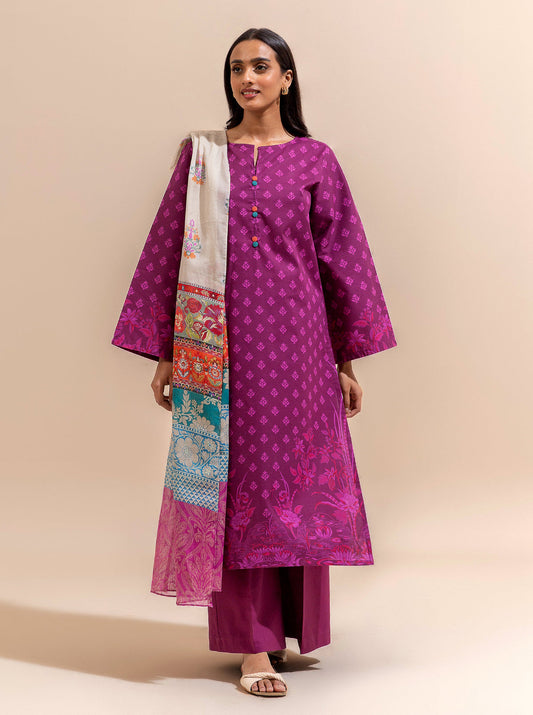 3 PIECE PRINTED LAWN SUIT-MAGENTA MYSTERY BT-MORBAGH SU_24   