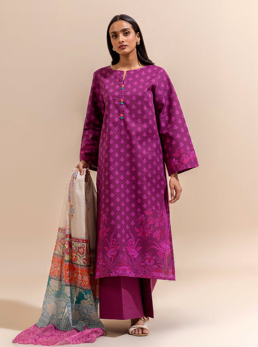 2 PIECE PRINTED LAWN SUIT-MAGENTA MYSTERY (UNSTITCHED)