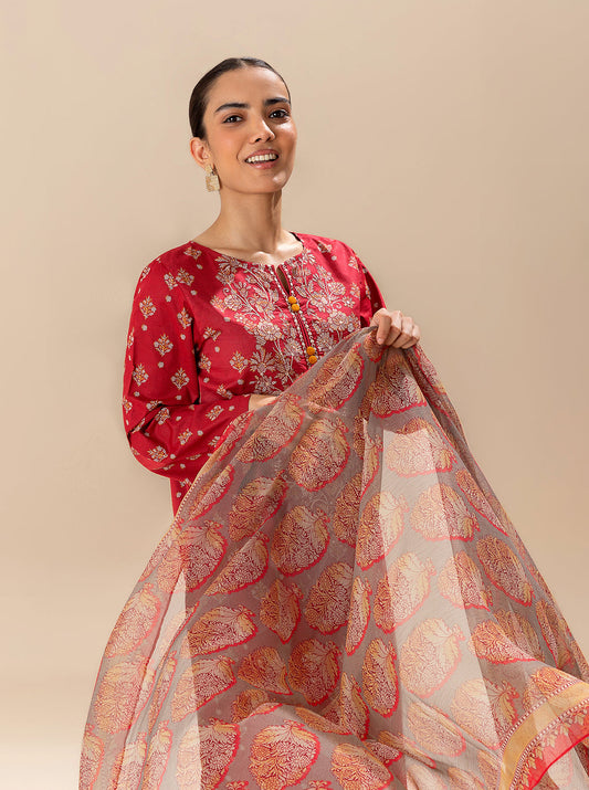 3 PIECE EMBROIDERED LAWN SUIT-BRIGHT POPPY BT-MORBAGH SU_24   