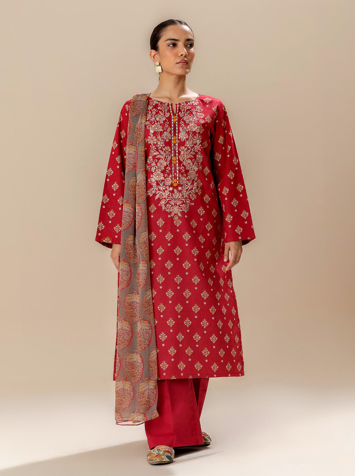 3 PIECE EMBROIDERED LAWN SUIT-BRIGHT POPPY BT-MORBAGH SU_24   