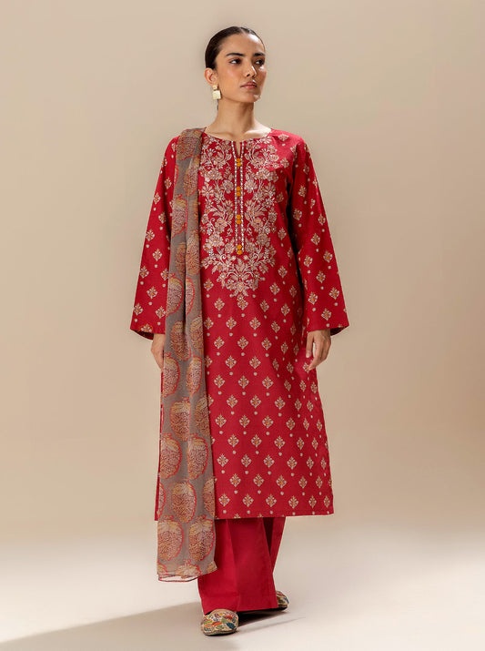 3 PIECE EMBROIDERED LAWN SUIT-BRIGHT POPPY BT-MORBAGH SU_24   