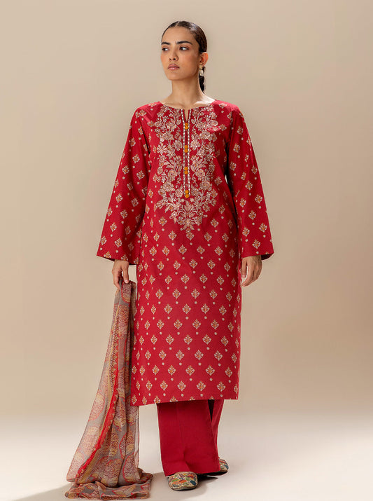 3 PIECE EMBROIDERED LAWN SUIT-BRIGHT POPPY BT-MORBAGH SU_24   