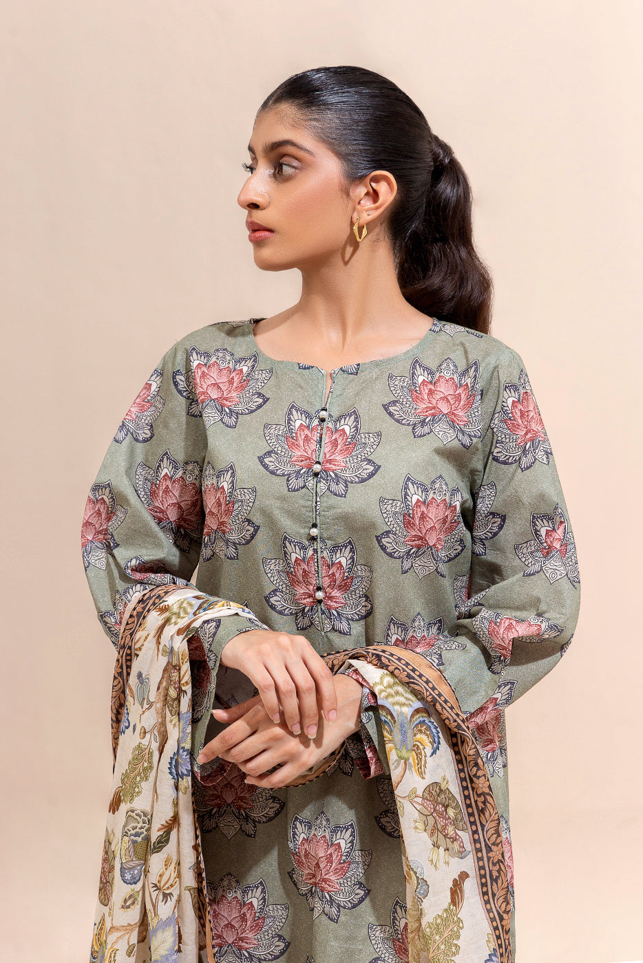 2 PIECE PRINTED LAWN SUIT-MYSTERY GARDEN (UNSTITCHED)