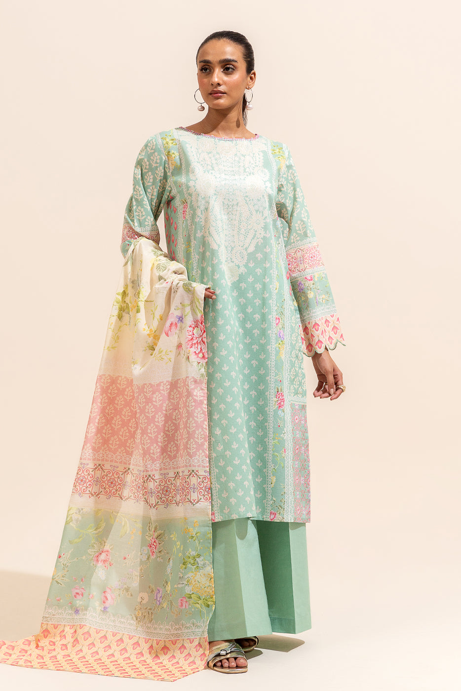 2 PIECE PRINTED LAWN SUIT-LAUREL LIGHT (UNSTITCHED)
