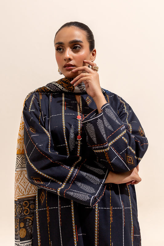 2 PIECE PRINTED LAWN SUIT-NEBULOUS LINES (UNSTITCHED)