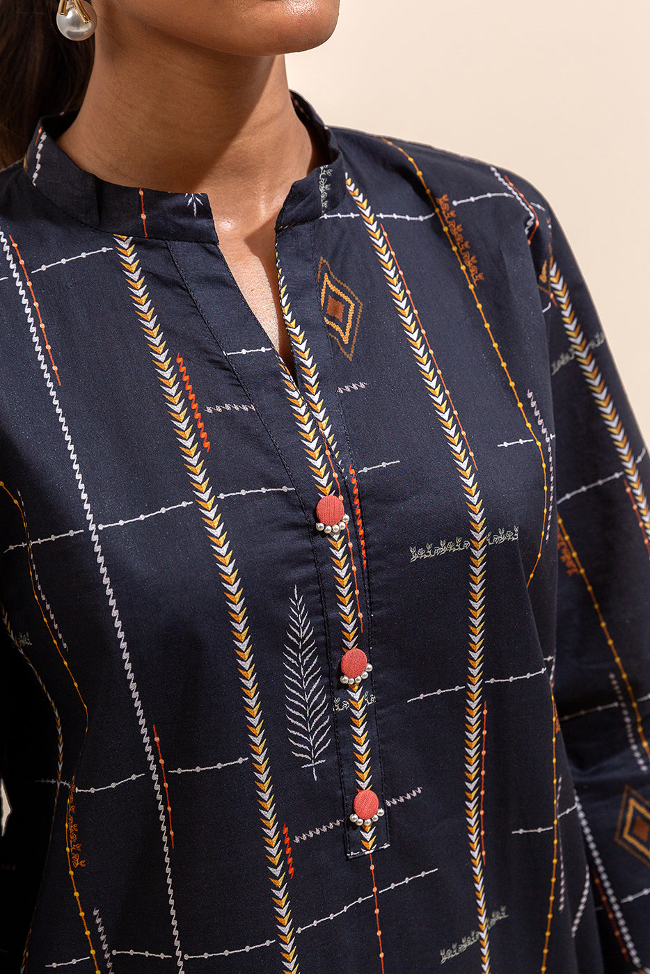 2 PIECE PRINTED LAWN SUIT-NEBULOUS LINES (UNSTITCHED)