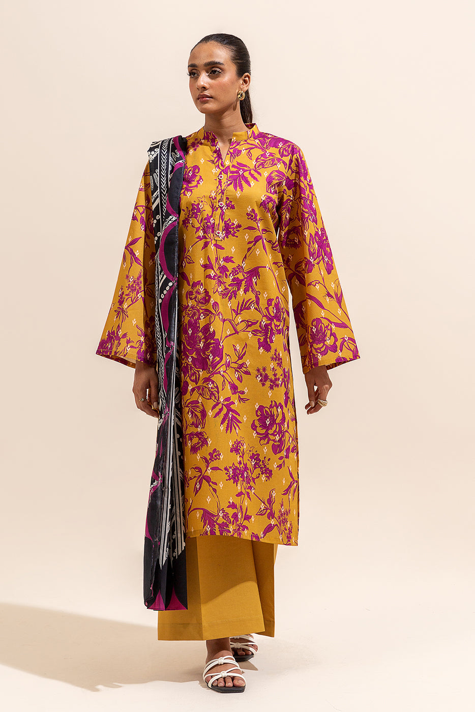 3 PIECE PRINTED LAWN SUIT-MANGO SANGRIA (UNSTITCHED)