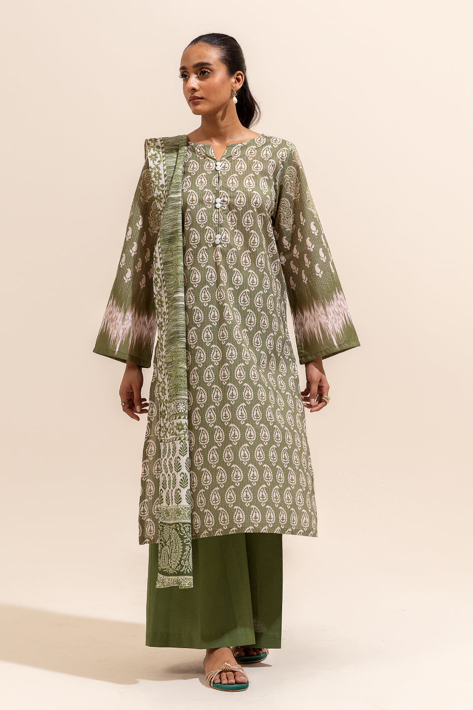 2 PIECE PRINTED LAWN SUIT-APPLE NILE (UNSTITCHED)
