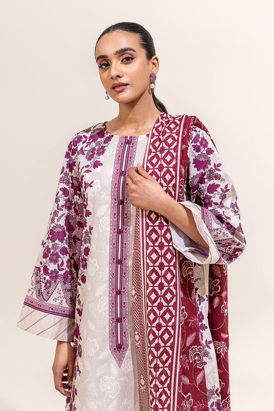 3 PIECE PRINTED LAWN SUIT-REGAL ROSEWOOD (UNSTITCHED)