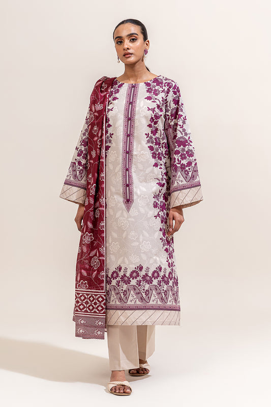 3 PIECE PRINTED LAWN SUIT-FLORET BLOSSOM (UNSTITCHED)