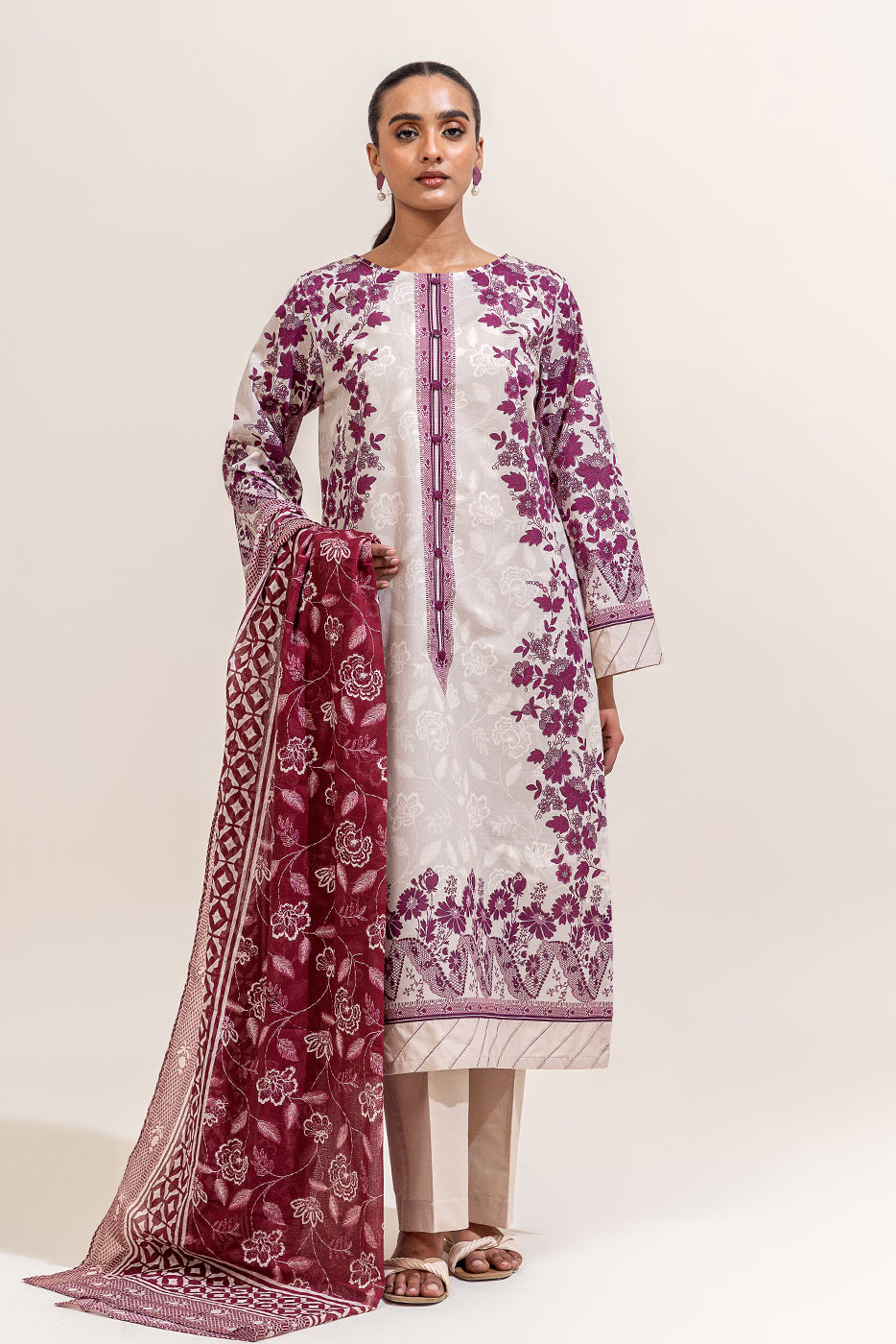 3 PIECE PRINTED LAWN SUIT-REGAL ROSEWOOD (UNSTITCHED)