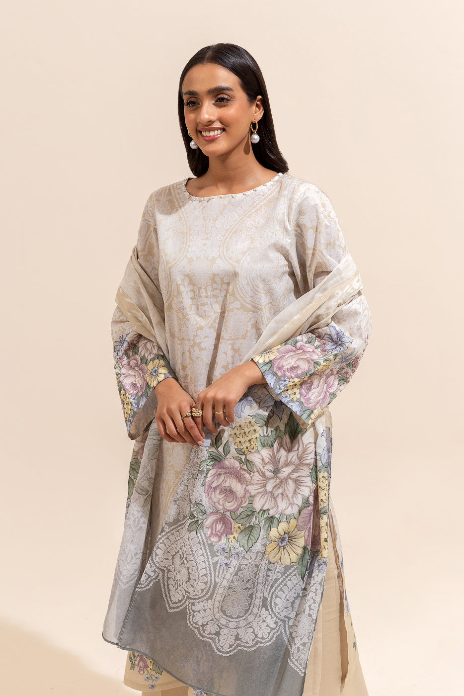 3 PIECE PRINTED LAWN SUIT-ROSY MORNING (UNSTITCHED)