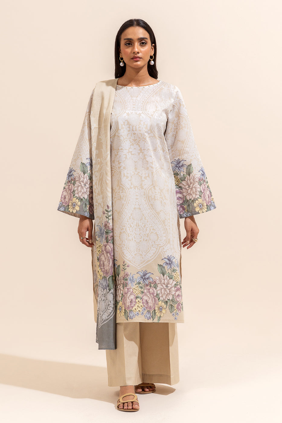 3 PIECE PRINTED LAWN SUIT-ROSY MORNING (UNSTITCHED)