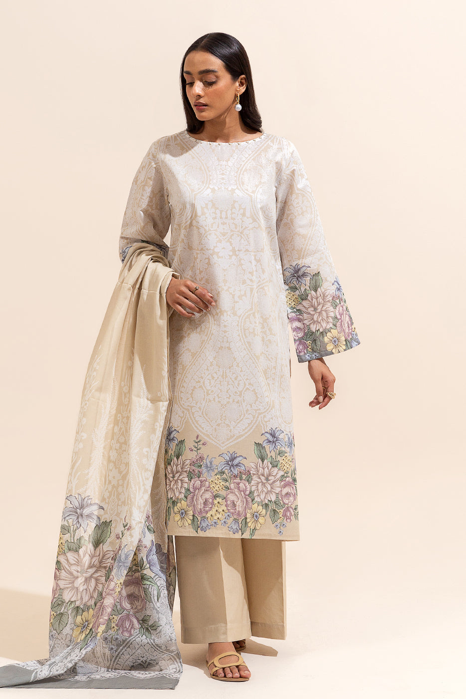 3 PIECE PRINTED LAWN SUIT-ROSY MORNING (UNSTITCHED)