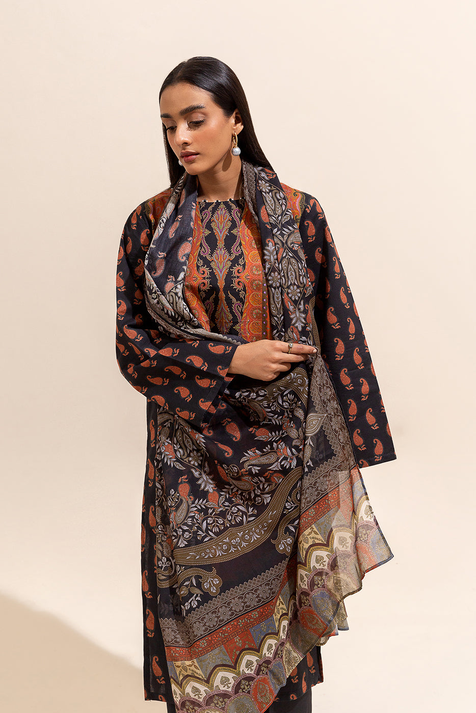 3 PIECE PRINTED LAWN SUIT-MYSTIQUE SUNSET (UNSTITCHED)