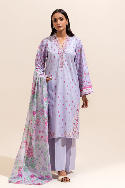 3 PIECE EMBROIDERED LAWN SUIT-LAVENDER BLOOM ( UNSTITCHED)