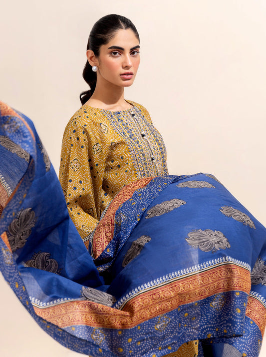 3 PIECE EMBROIDERED LAWN-OLD GOLD BT-MORBAGH SU_24   