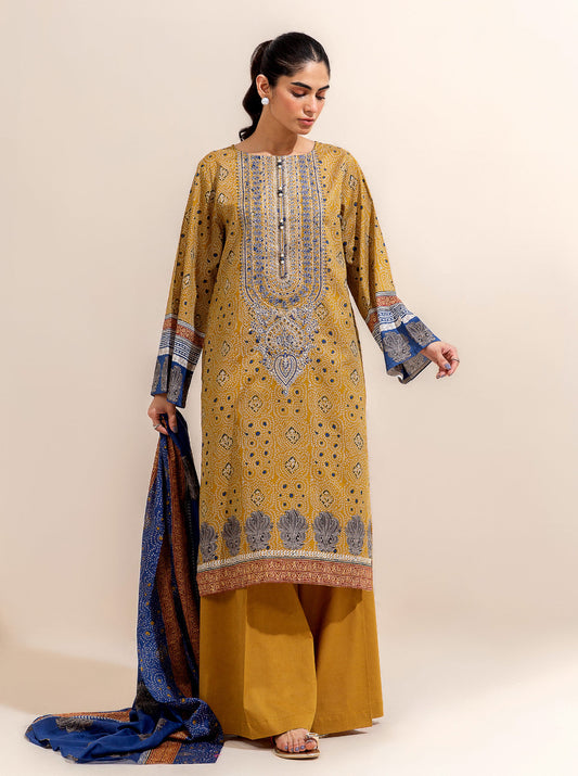 3 PIECE EMBROIDERED LAWN-OLD GOLD BT-MORBAGH SU_24   