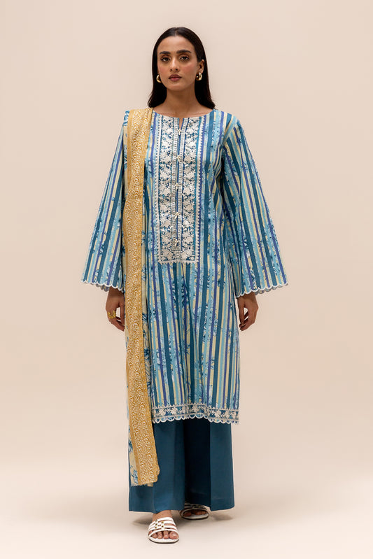 3 PIECE EMBROIDERED LAWN SUIT-FLORAL AZURE (UNSTITCHED)