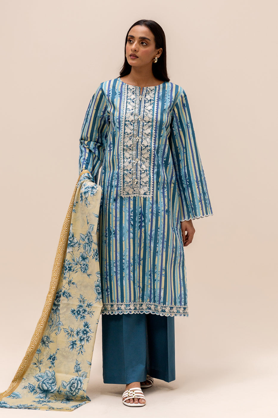 3 PIECE EMBROIDERED LAWN SUIT-FLORAL AZURE (UNSTITCHED)