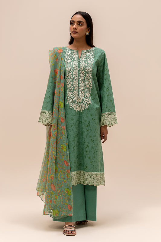 3 PIECE EMBROIDERED LAWN SUIT-SAGE MUSK (UNSTITCHED)