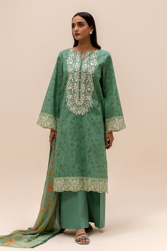 3 PIECE EMBROIDERED LAWN SUIT-SAGE MUSK (UNSTITCHED)