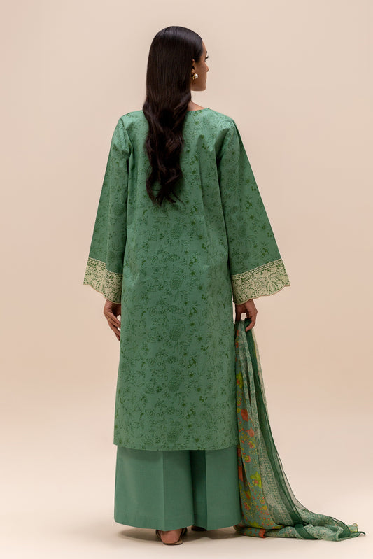 3 PIECE EMBROIDERED LAWN SUIT-SAGE MUSK (UNSTITCHED)