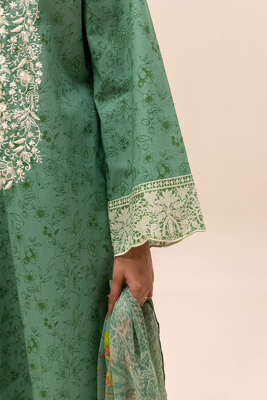 3 PIECE EMBROIDERED LAWN SUIT-SAGE MUSK (UNSTITCHED)