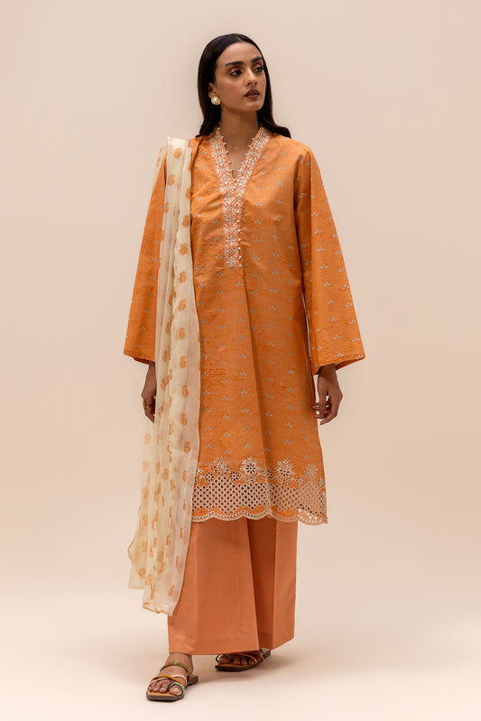 3 PIECE EMBROIDERED LAWN SUIT-AMBER WOOD (UNSTITCHED)