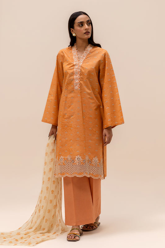 3 PIECE EMBROIDERED LAWN SUIT-AMBER WOOD (UNSTITCHED)