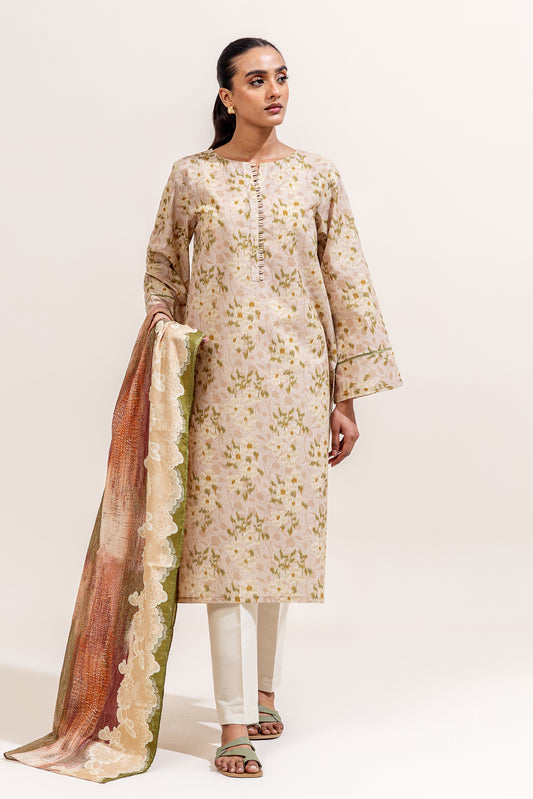 2 PIECE PRINTED LAWN SUIT-OLIVE HAZE (UNSTITCHED)