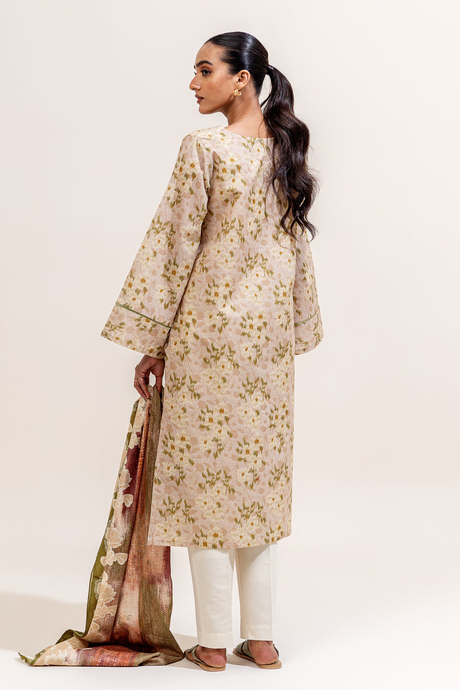 2 PIECE PRINTED LAWN SUIT-OLIVE HAZE (UNSTITCHED)