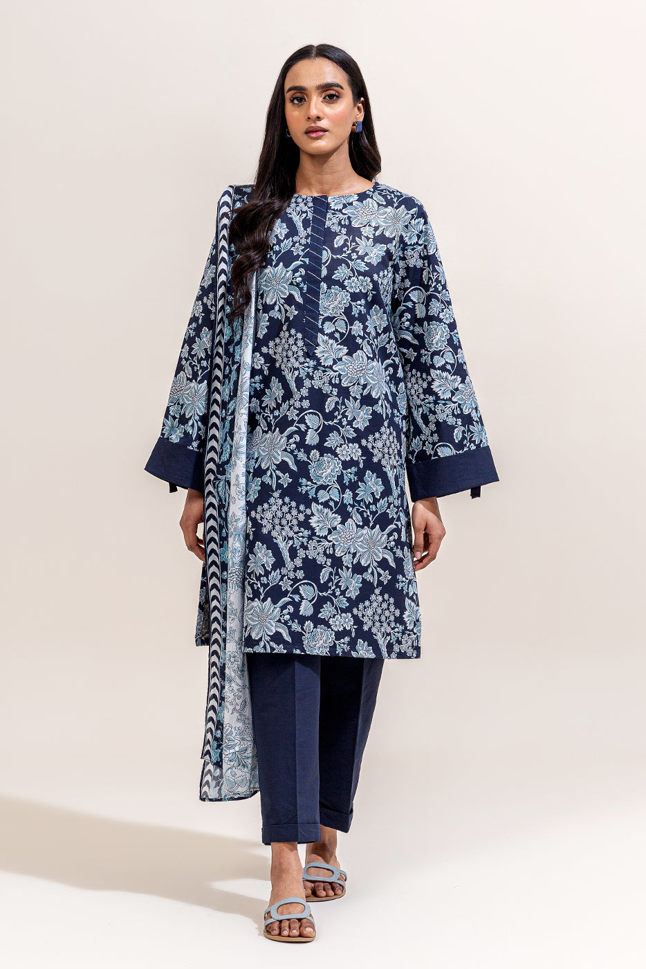 2 PIECE PRINTED LAWN SUIT-MELODY BLUE (UNSTITCHED)