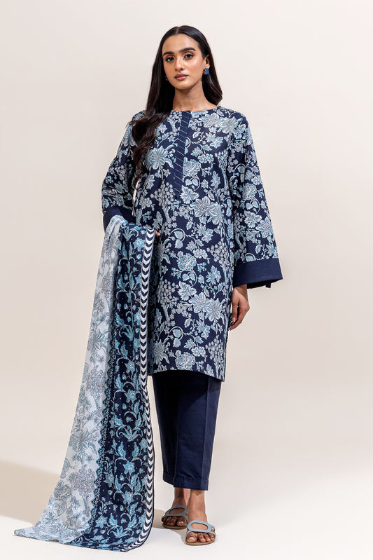 2 PIECE PRINTED LAWN SUIT-MELODY BLUE (UNSTITCHED)