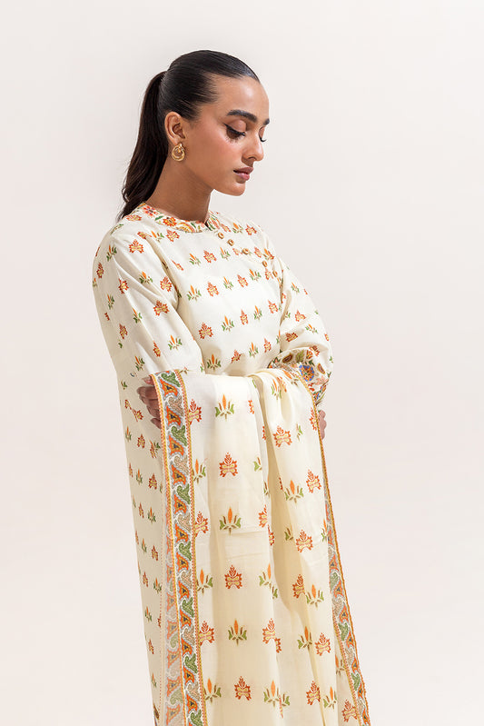 3 PIECE PRINTED LAWN SUIT-IVORY DEW (UNSTITCHED)