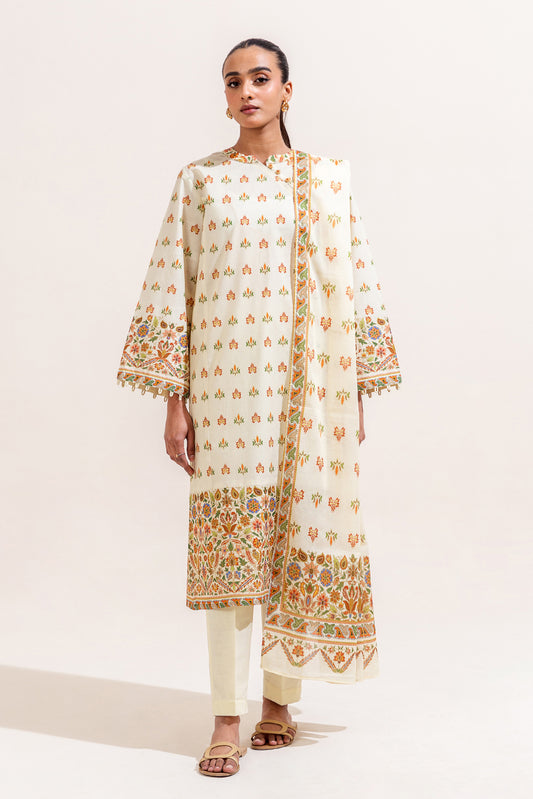 3 PIECE PRINTED LAWN SUIT-IVORY DEW (UNSTITCHED)