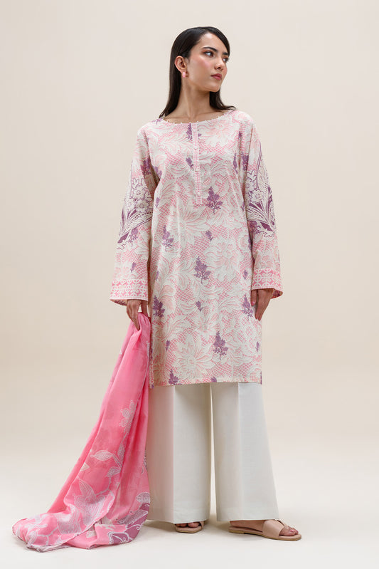 3 PIECE PRINTED LAWN SUIT-COLOR CRUSH (UNSTITCHED)