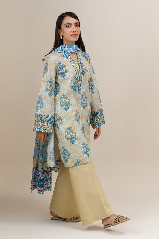 3 PIECE PRINTED LAWN SUIT-GOLD MUSE (UNSTITCHED)