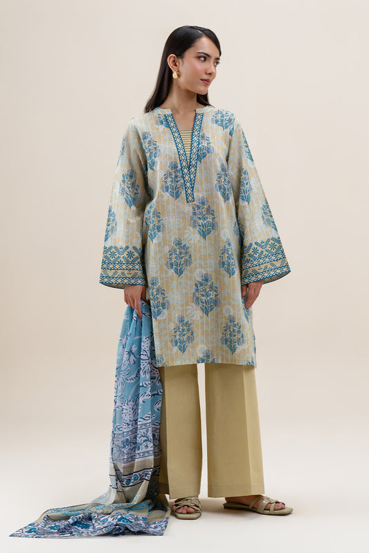 3 PIECE PRINTED LAWN SUIT-GOLD MUSE (UNSTITCHED)