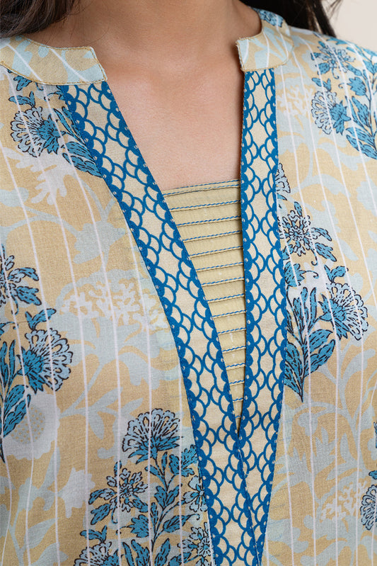 3 PIECE PRINTED LAWN SUIT-GOLD MUSE (UNSTITCHED)