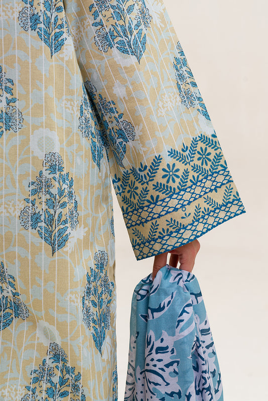 3 PIECE PRINTED LAWN SUIT-GOLD MUSE (UNSTITCHED)