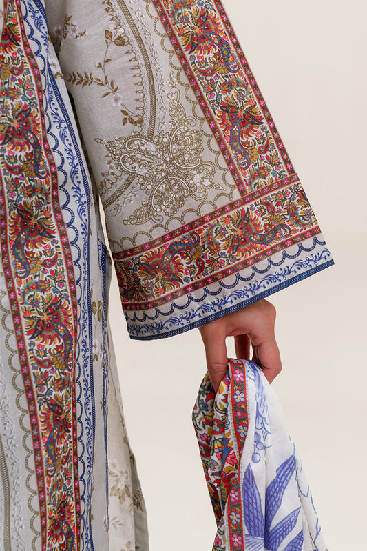 3 PIECE PRINTED LAWN SUIT-SILVER GLEAM (UNSTITCHED)