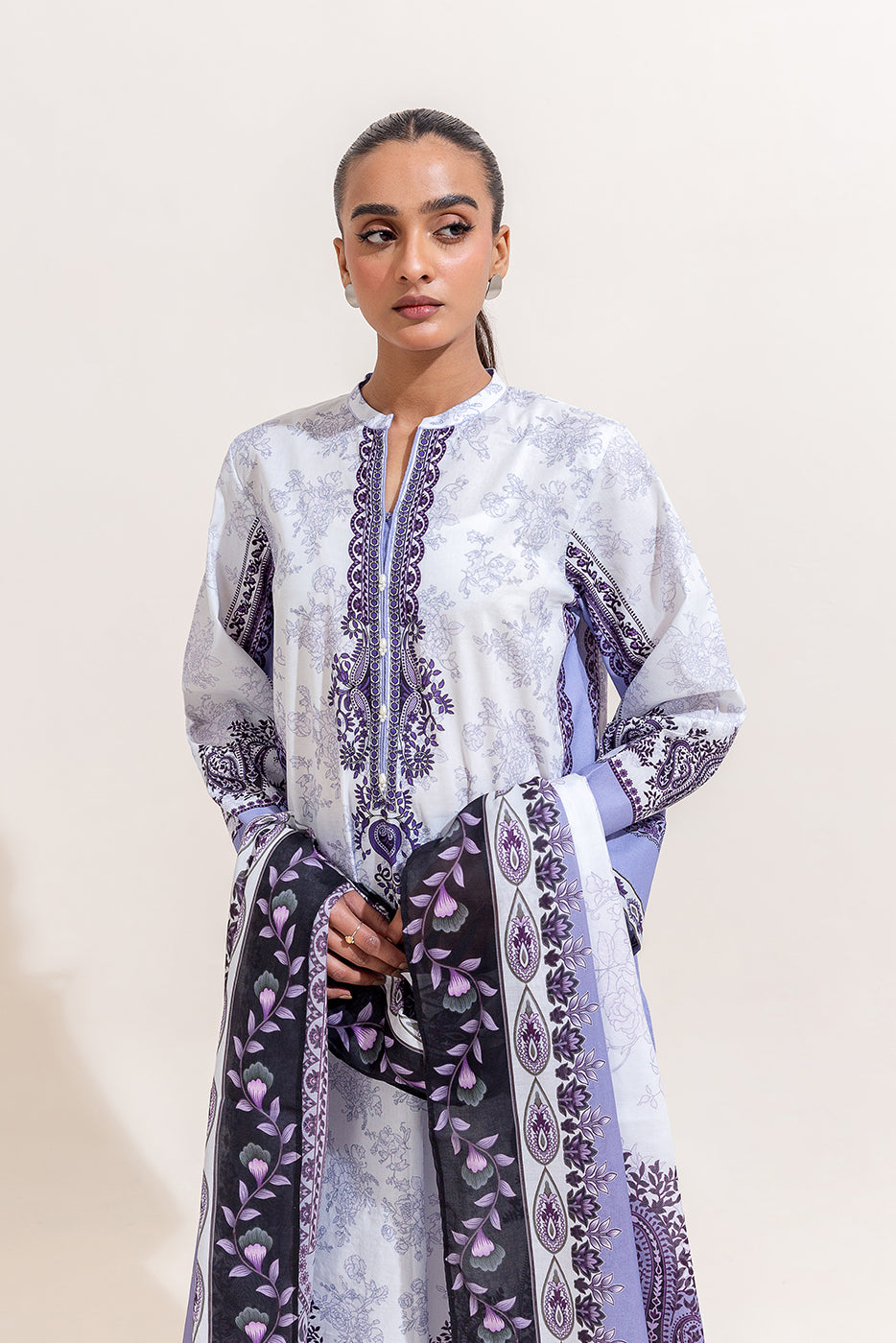 3 PIECE PRINTED LAWN SUIT-BERRY BLUE (UNSTITCHED)