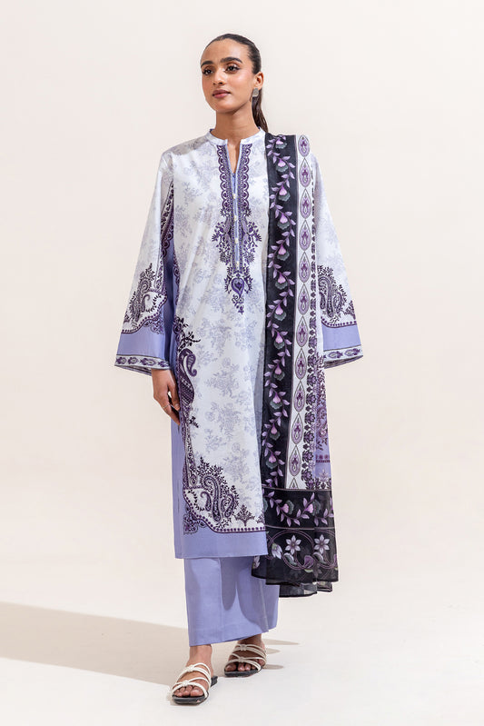 3 PIECE PRINTED LAWN SUIT-BERRY BLUE (UNSTITCHED)