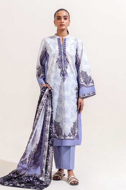 3 PIECE PRINTED LAWN SUIT-BERRY BLUE (UNSTITCHED)