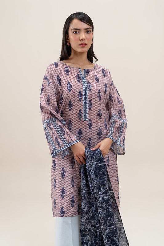 3 PIECE PRINTED LAWN SUIT-ROUGE GLEAM (UNSTITCHED)