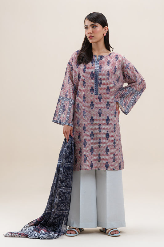 3 PIECE PRINTED LAWN SUIT-ROUGE GLEAM (UNSTITCHED)