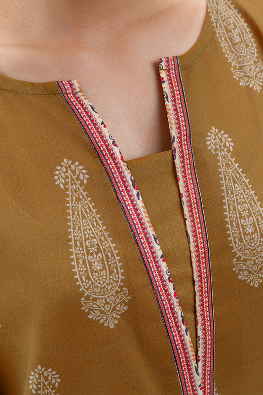 3 PIECE PRINTED LAWN SUIT-MUSTARD ORCHID (UNSTITCHED)