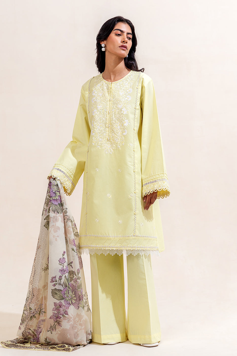 3 PIECE EMBROIDERED LAWN SUIT-LIME CHARM (UNSTITCHED)